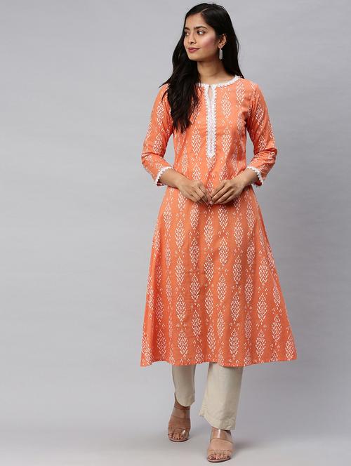 orange printed a-line kurta - 19347704 - Very Small Image - 1