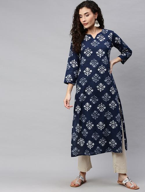 navy blue printed straight kurta - 19347726 - Very Small Image - 1