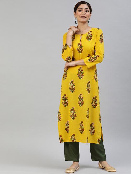 yellow printed straight kurta - 19347754 - Very Small Image - 1