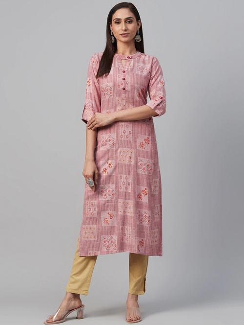 pink printed straight kurta - 19347760 - Very Small Image - 1