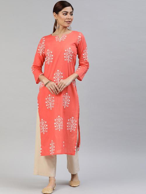 orange printed straight kurta - 19347766 - Very Small Image - 1