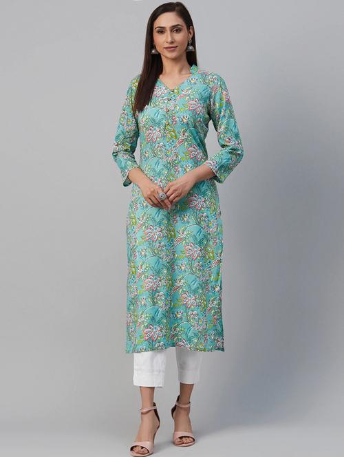 green printed straight kurta - 19347785 - Very Small Image - 1