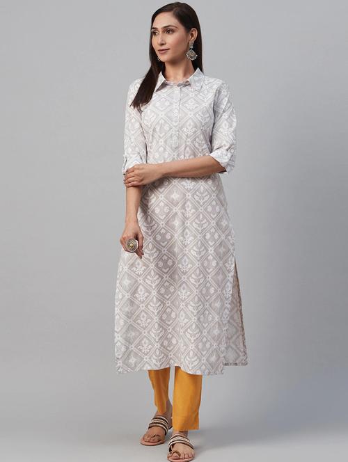 grey printed a-line kurta - 19347787 - Very Small Image - 1