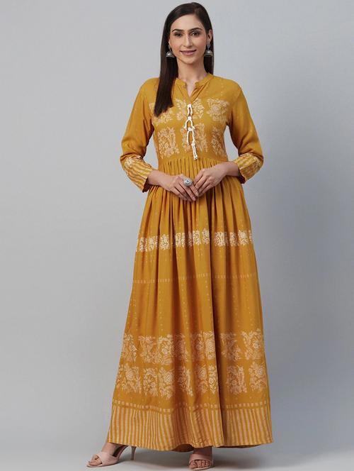 yellow printed a-line kurta - 19347794 - Very Small Image - 1