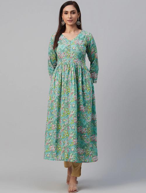blue printed a-line kurta - 19347804 - Very Small Image - 1