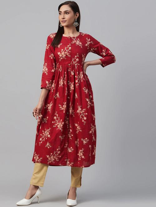 red printed straight kurta - 19347816 - Very Small Image - 1