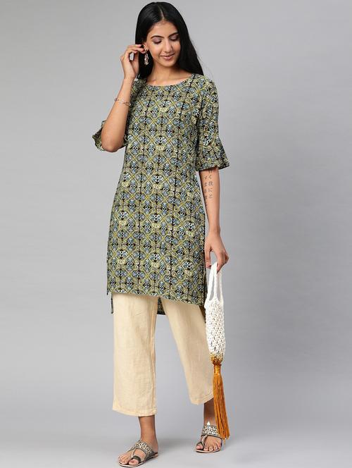 green printed straight kurta - 19347824 - Very Small Image - 1