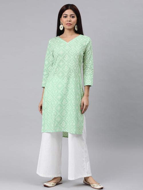 green printed straight kurta - 19347835 - Very Small Image - 1