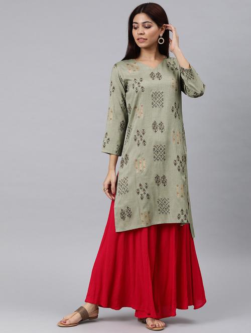 green printed straight kurta - 19347839 - Very Small Image - 1