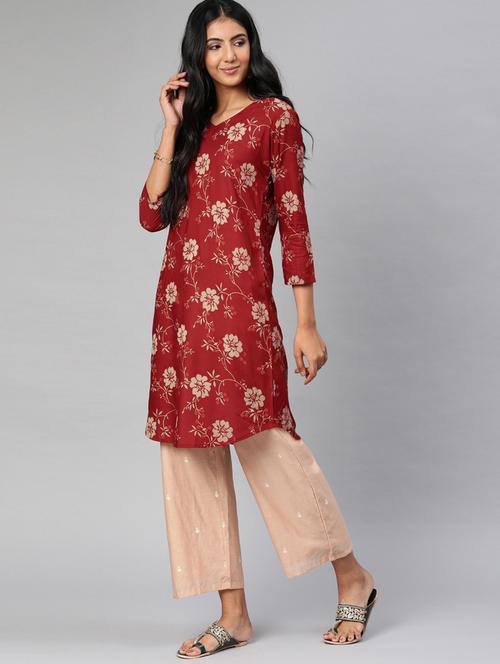 maroon printed straight kurta - 19347854 - Very Small Image - 1