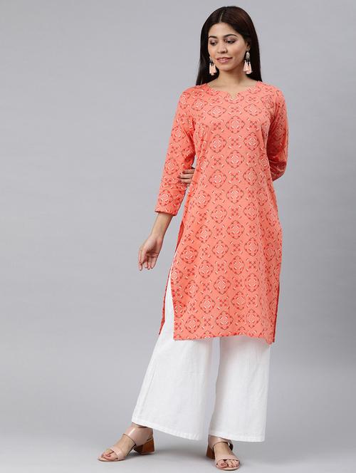 orange printed straight kurta - 19347862 - Very Small Image - 1