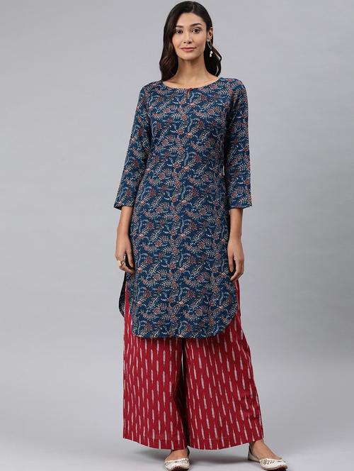 blue printed straight kurta - 19347867 - Very Small Image - 1