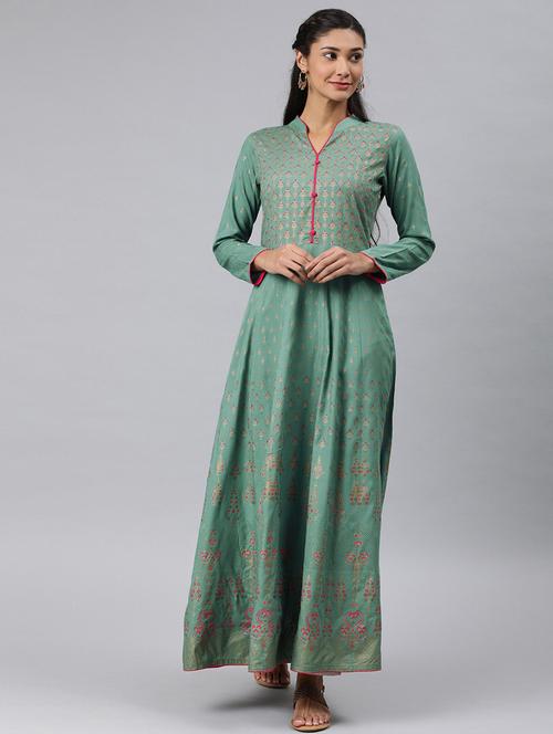 teal printed a-line kurta - 19347870 - Very Small Image - 1
