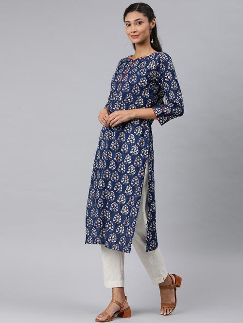 blue printed straight kurta - 19347885 - Very Small Image - 1