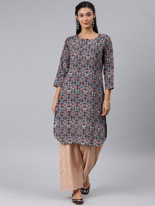 blue printed straight kurta - 19347890 - Very Small Image - 1