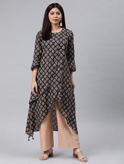 navy blue printed a-line kurta - 19347894 - Very Small Image - 1