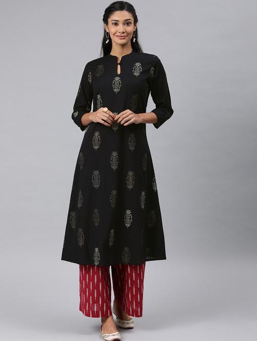 black printed a-line kurta - 19347896 - Very Small Image - 1