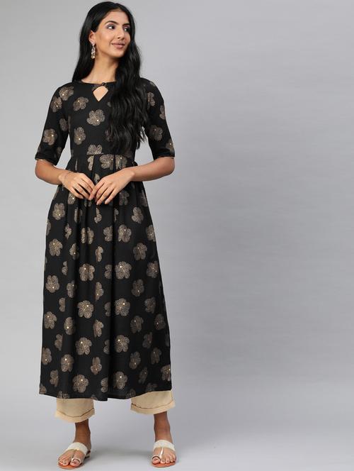 black printed a-line kurta - 19347928 - Very Small Image - 1