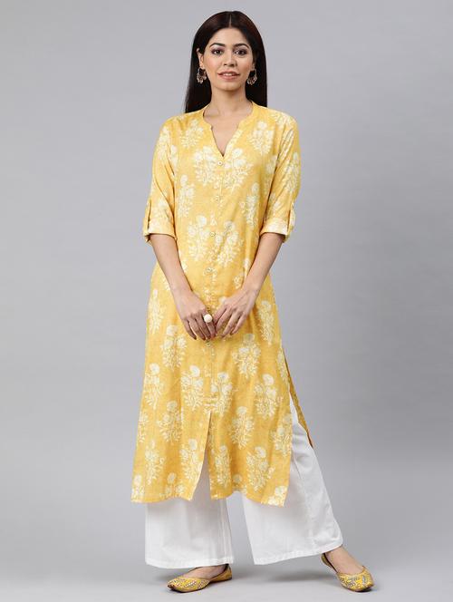 yellow printed straight kurta - 19347937 - Very Small Image - 1