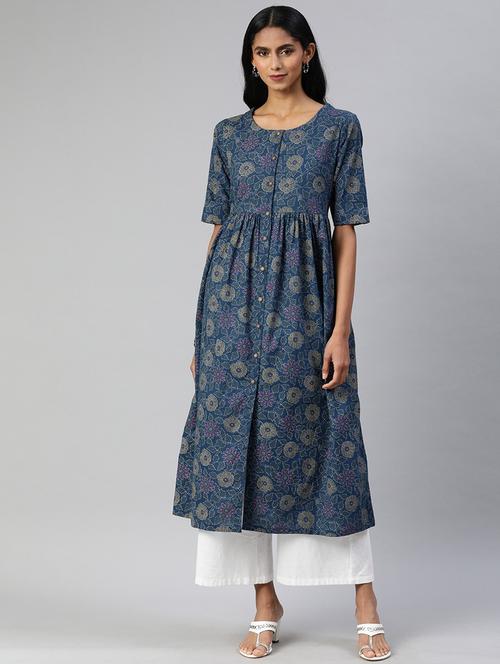 navy blue printed a-line kurta - 19347942 - Very Small Image - 1