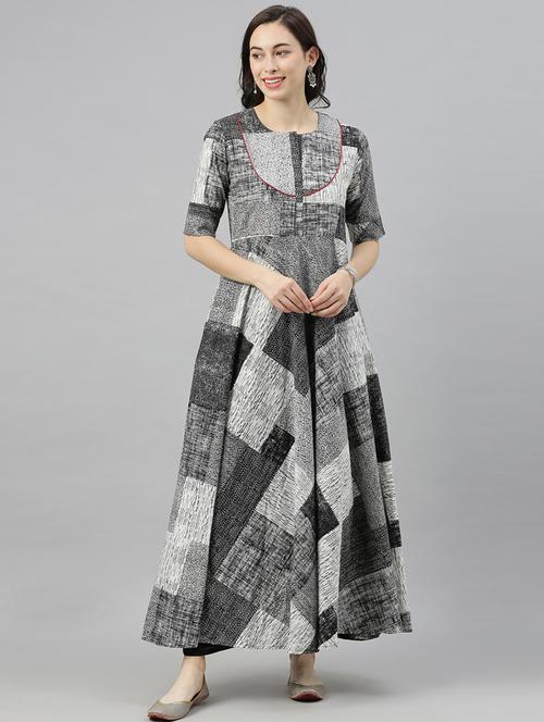 grey printed anarkali kurta - 19347989 - Very Small Image - 1