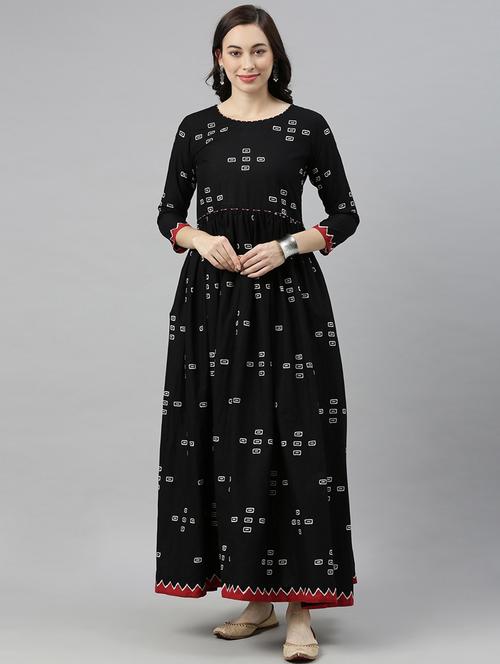 black printed a-line kurta - 19347998 - Very Small Image - 1