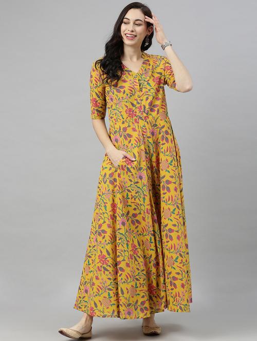 yellow printed anarkali kurta - 19348032 - Very Small Image - 1