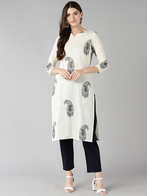 v-neck printed straight kurta - 19348044 - Very Small Image - 1