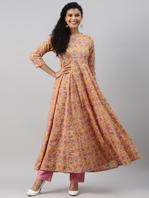 round neck printed anarkali kurta - 19348076 - Very Small Image - 1