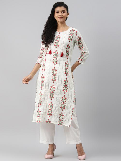 round neck printed straight kurta - 19348115 - Very Small Image - 1