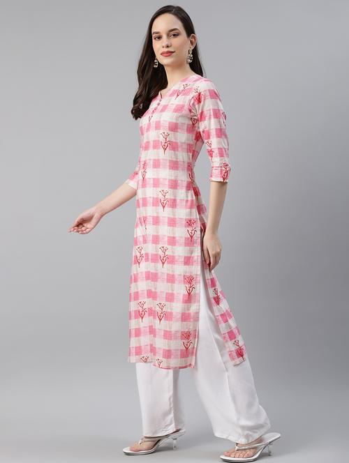 v-neck printed straight kurta - 19348130 - Very Small Image - 1