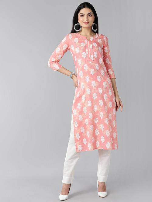 round neck printed straight kurta - 19348171 - Very Small Image - 1