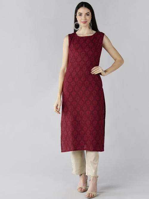 red cotton straight kurta - 19348186 - Very Small Image - 1