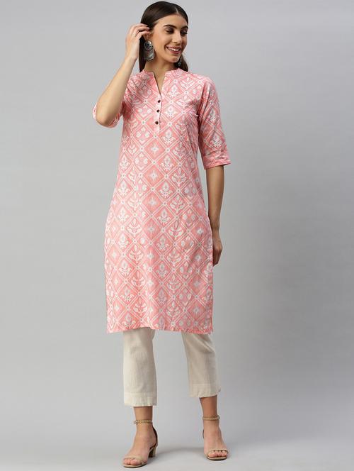 pink cotton straight kurta - 19348224 - Very Small Image - 1