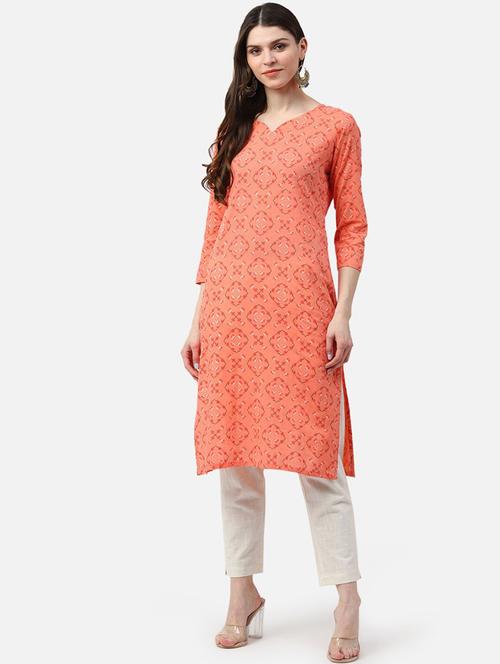 orange cotton straight kurta - 19348262 - Very Small Image - 1