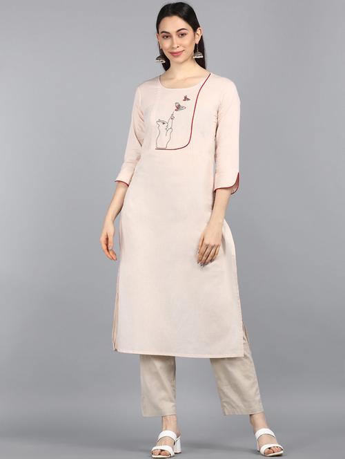 pink cotton straight kurta - 19348282 - Very Small Image - 1