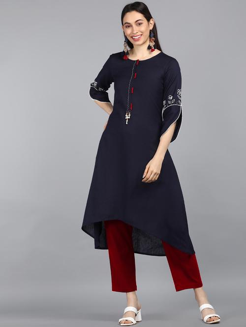 navy cotton aline kurta - 19348293 - Very Small Image - 1