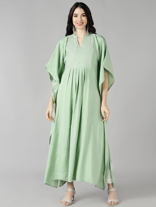green embroidered kaftan kurta - 19348304 - Very Small Image - 1