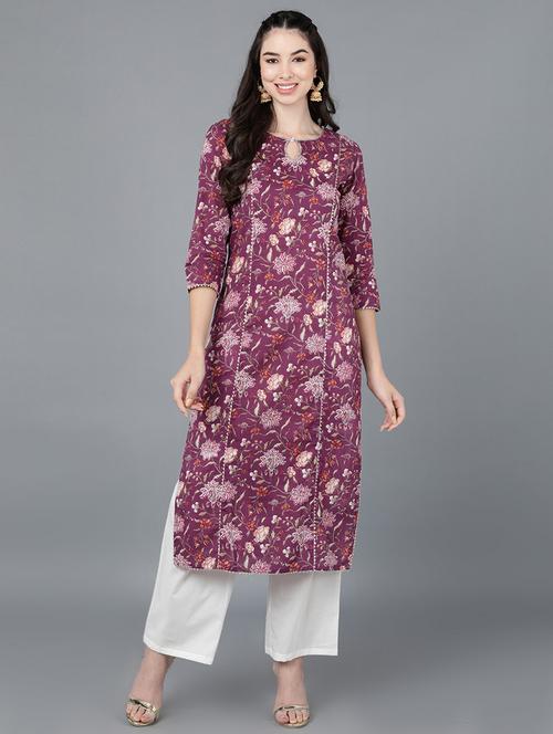 purple cotton straight kurta - 19348325 - Very Small Image - 1