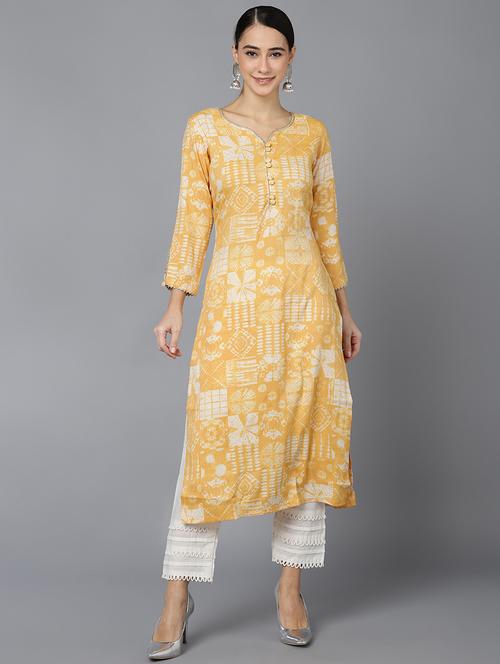 yellow cotton straight kurta - 19348394 - Very Small Image - 1