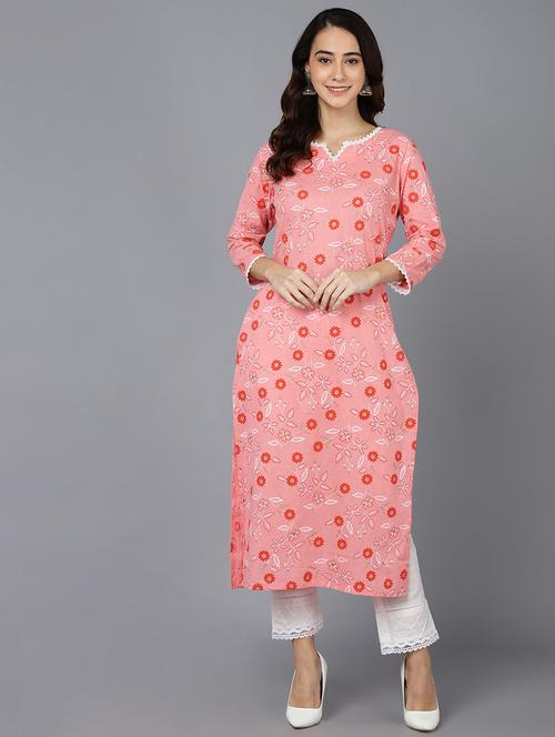 pink cotton straight kurta - 19348406 - Very Small Image - 1