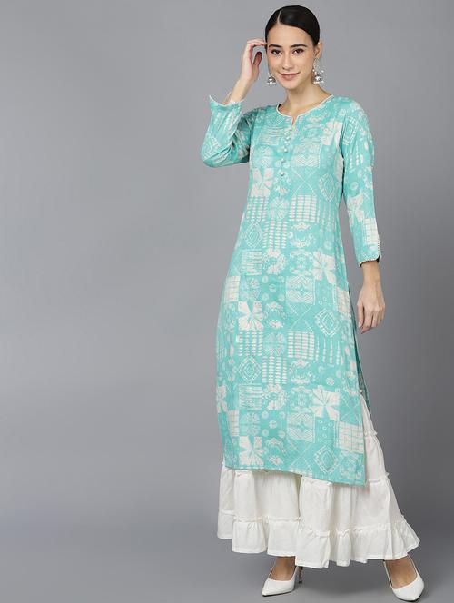blue printed straight kurta - 19348408 - Very Small Image - 1
