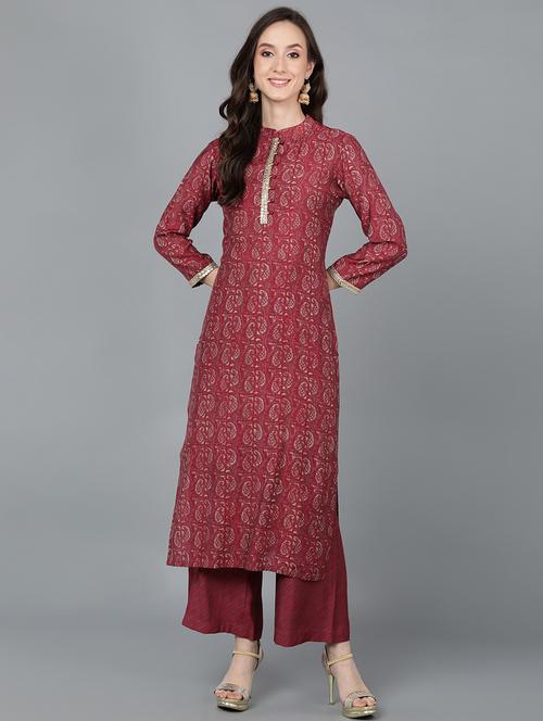 maroon printed straight kurta - 19348440 - Very Small Image - 1