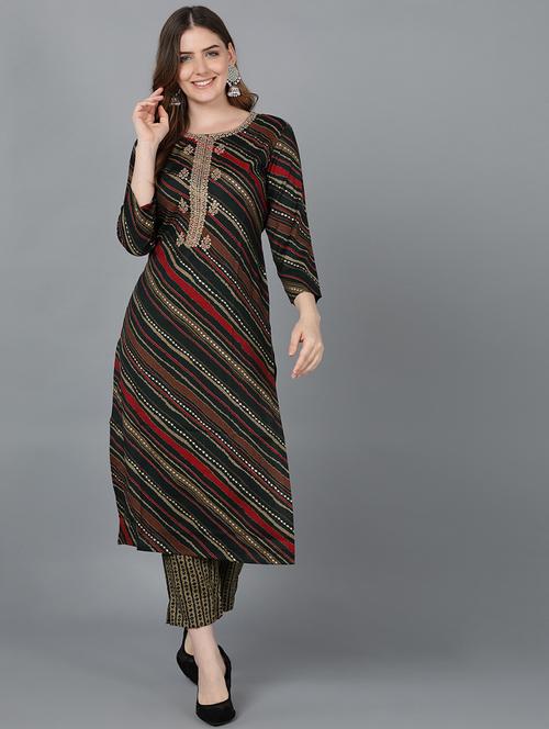 green printed straight kurta - 19348442 - Very Small Image - 1
