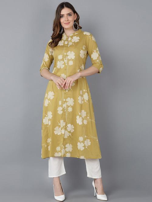 yellow cotton straight kurta - 19348444 - Very Small Image - 1