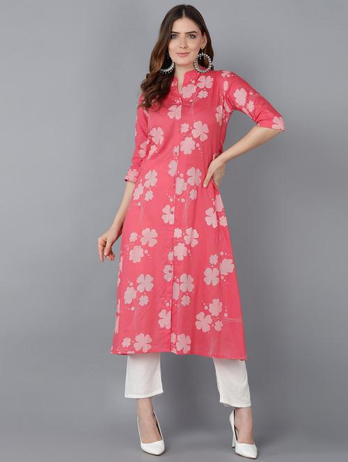 pink cotton straight kurta - 19348445 - Very Small Image - 1