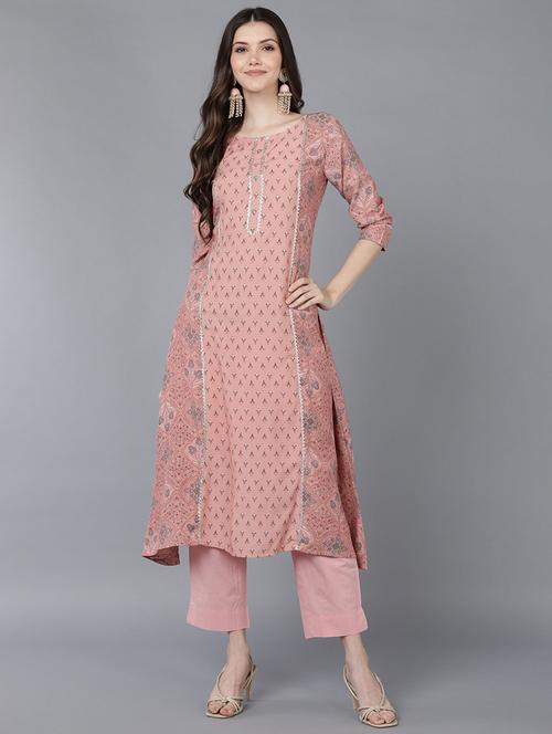 pink printed a-line kurta - 19348451 - Very Small Image - 1