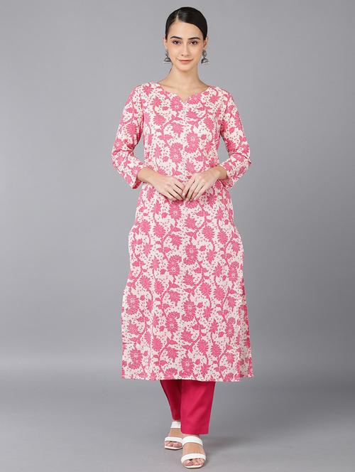 pink cotton straight kurta - 19348455 - Very Small Image - 1