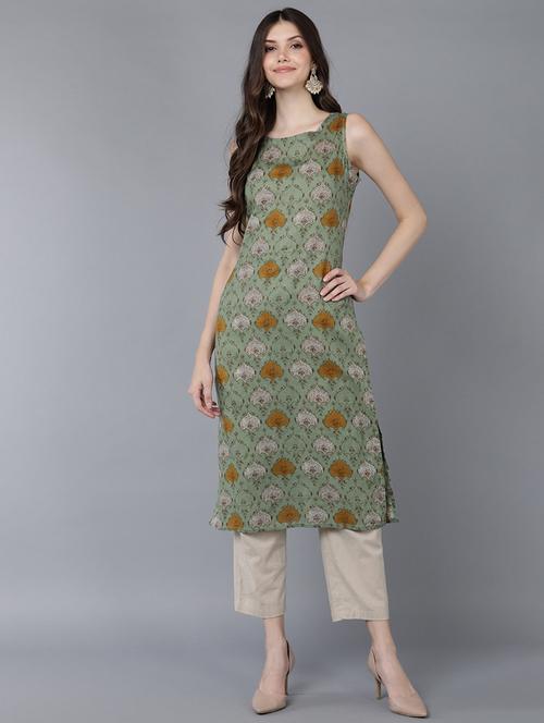olive cotton straight kurta - 19348459 - Very Small Image - 1