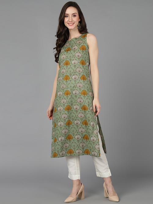 olive printed straight kurta - 19348549 - Very Small Image - 1